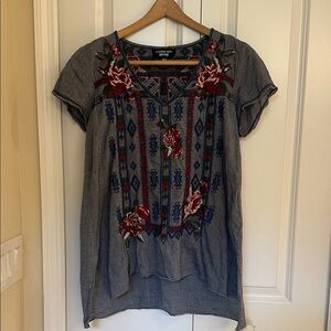 Johnny Was Chambray Top sz M